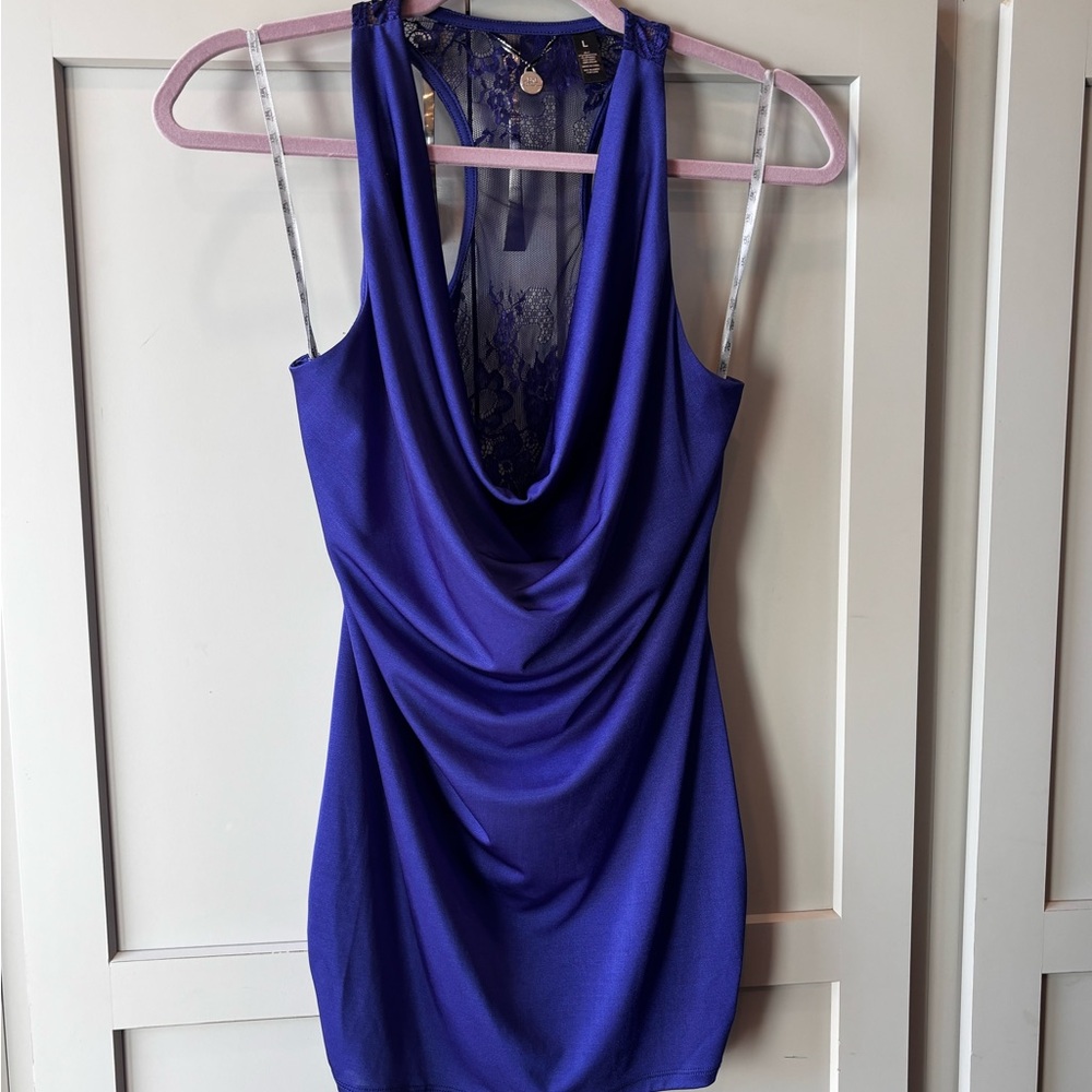 BKE Royal Blue Cowl Neck Tank with Lace Back